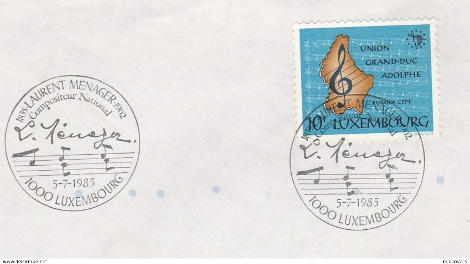 1985 LUXEMBOURG  EVENT COVER Music LAURENT MENAGER Composer , Stamps Europa - Music