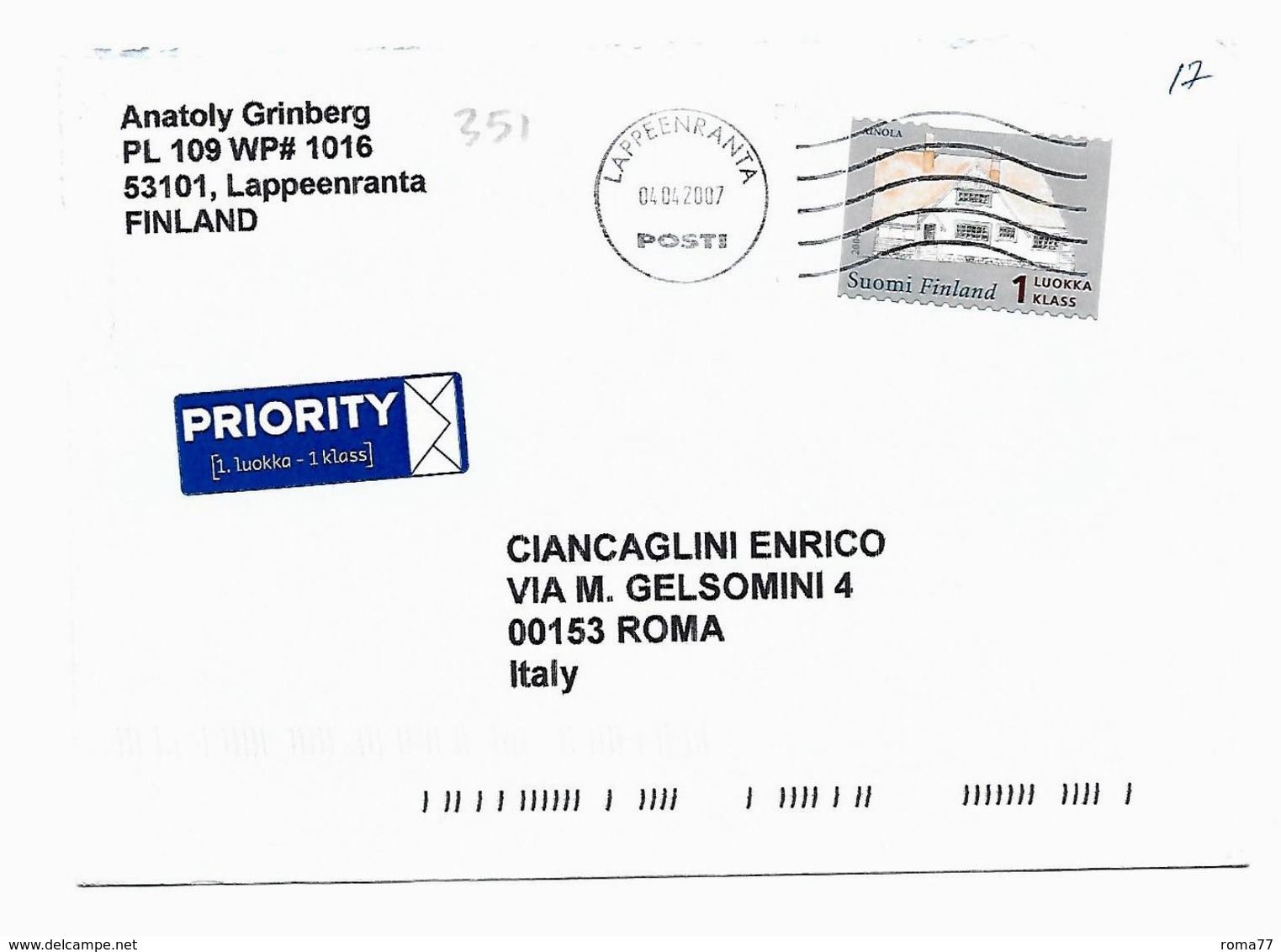 EDB351 - FINLANDIA , Lettera Viaggiata  Il 4/4/2007 - Briefe U. Dokumente