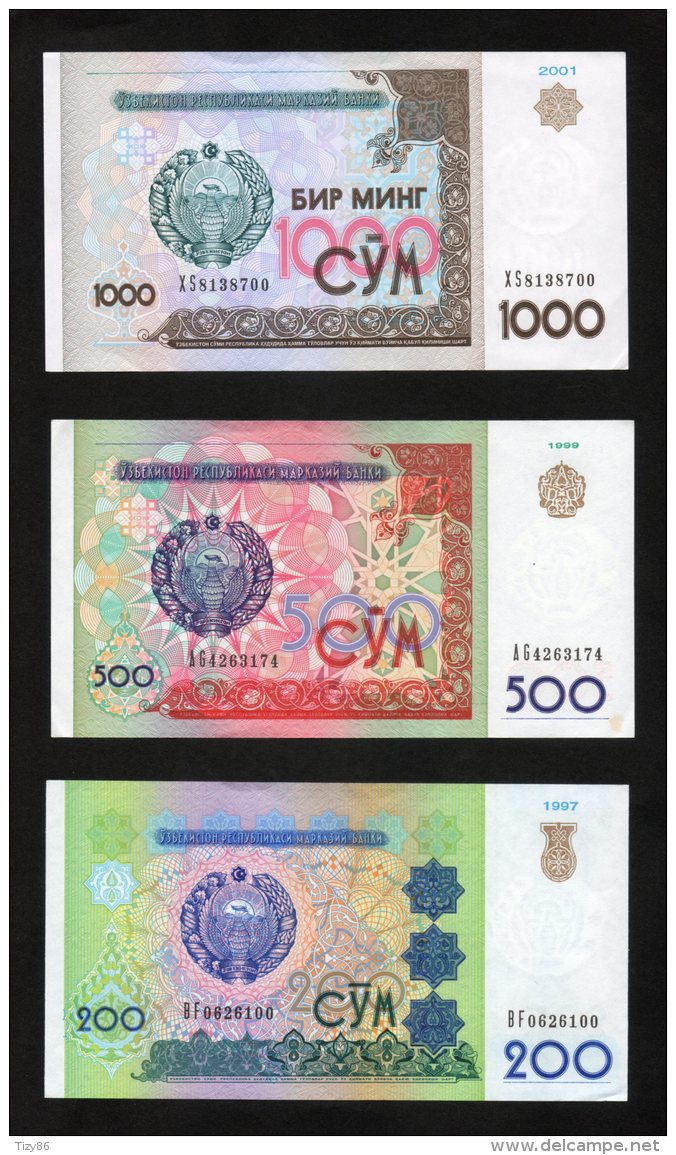 3 Banconote Uzbekistan (200-500-1000 Cym) SPL - Uzbekistán