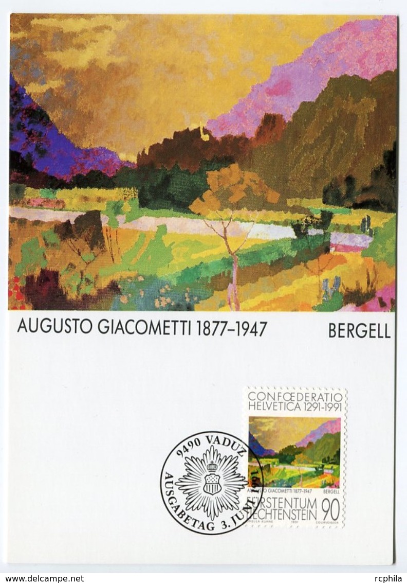 RC 7450 LIECHTENSTEIN 1991 GIACOMETTI TABLEAU CARTE MAXIMUM TB - Cartes-Maximum (CM)