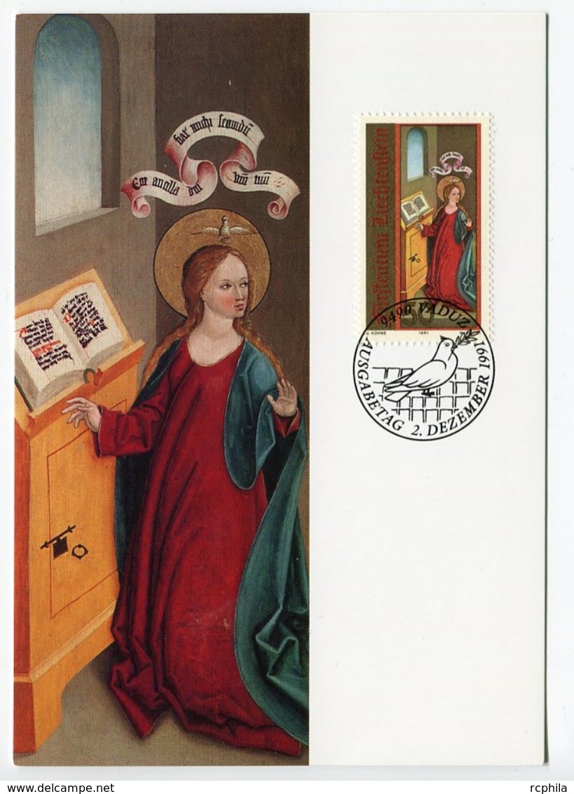 RC 7455 LIECHTENSTEIN 1991 NOEL SCULPTURE GOTHIQUE SAINT MAMERT CARTE MAXIMUM TB - Cartes-Maximum (CM)