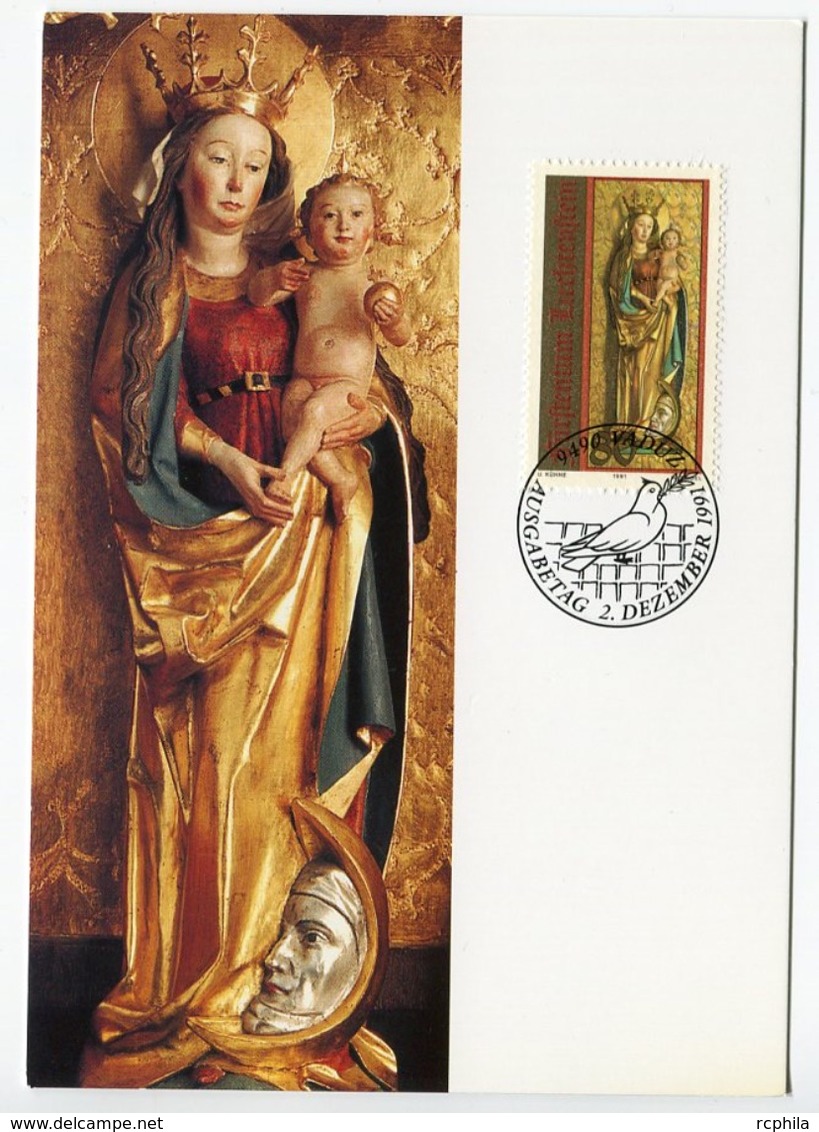 RC 7457 LIECHTENSTEIN 1991 NOEL SCULPTURE GOTHIQUE SAINT MAMERT CARTE MAXIMUM TB - Maximum Cards