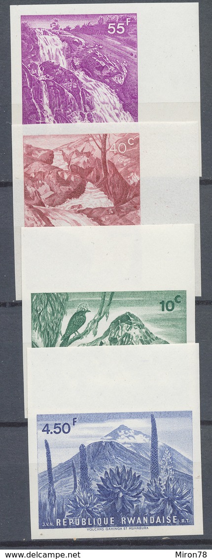 Rwanda 1966  IMPERF Waterfalls Volcanoes Mountains Cacti Cactus Birds Landscapes 4v MNH - 1962-1969