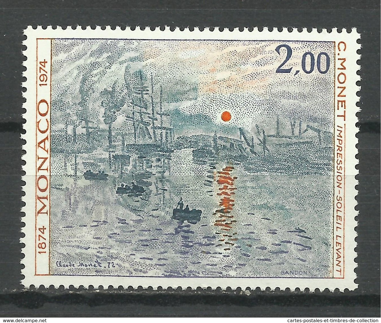 MONACO , 2 Frs , Fondation Dits Des Impressionnistes , Impression Soleil Levant Par Claude Monet , 1974 , N° YT 969 , ** - Unused Stamps