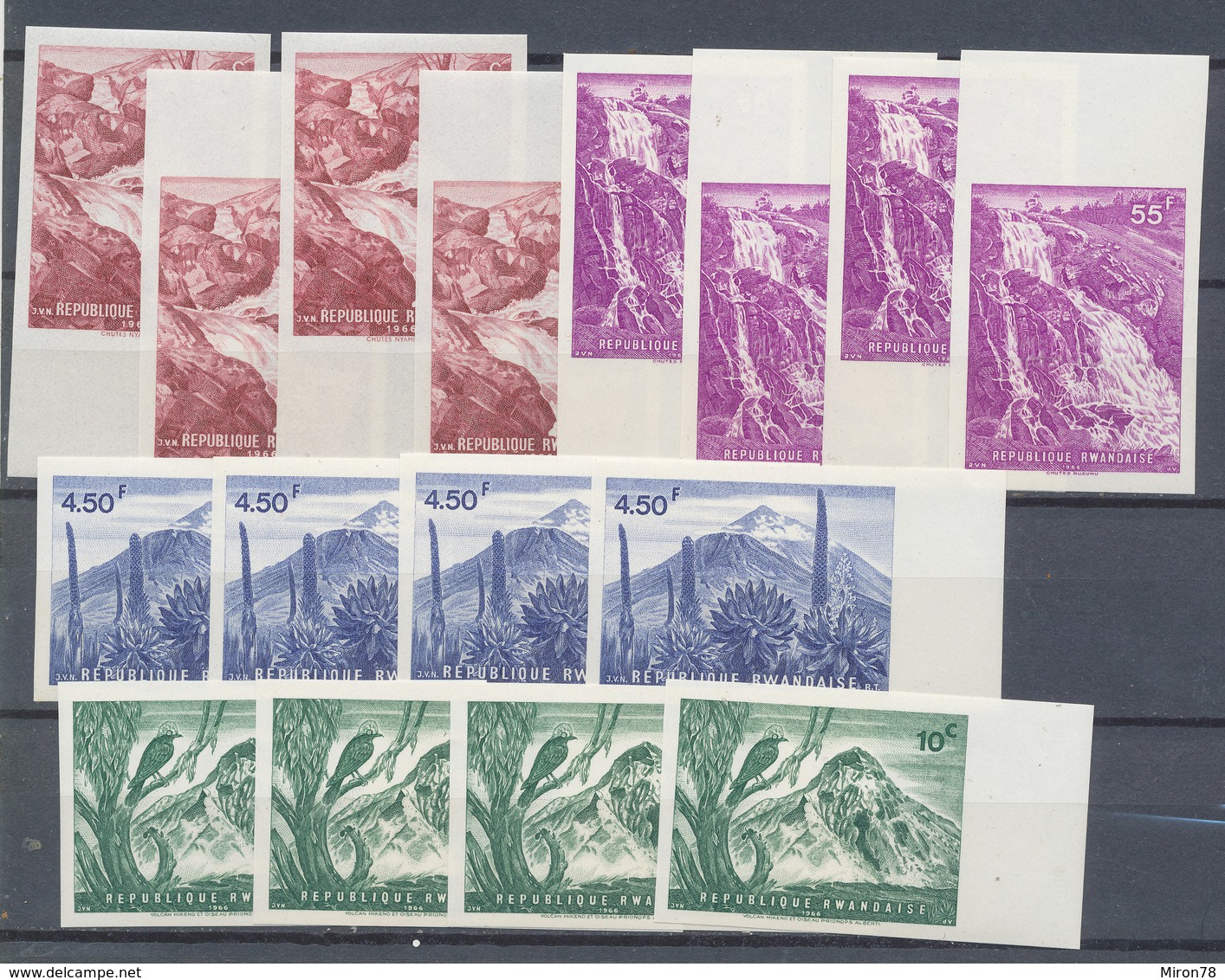 Rwanda 1966  IMPERF Waterfalls Volcanoes Mountains Cacti Cactus Birds Landscapes 4v MNH 4set - 1962-1969