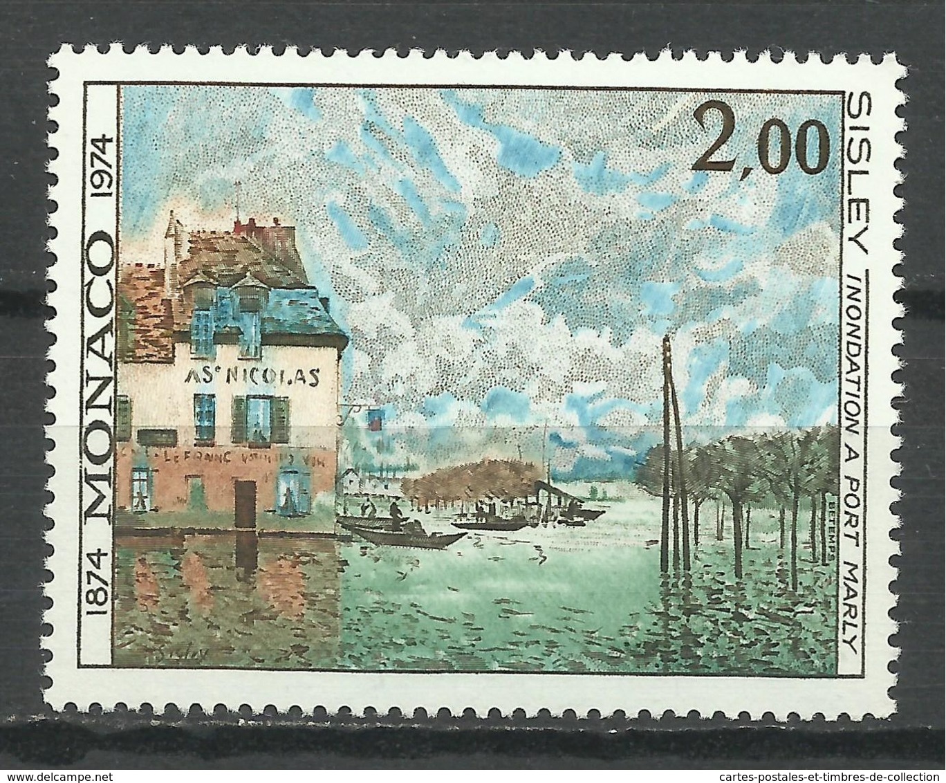 MONACO , 2 Frs , Fondation Dits Des Impressionnistes , Innondation à Port Marly Par Alfred Sisley , 1974 ,N° YT 972 , ** - Neufs