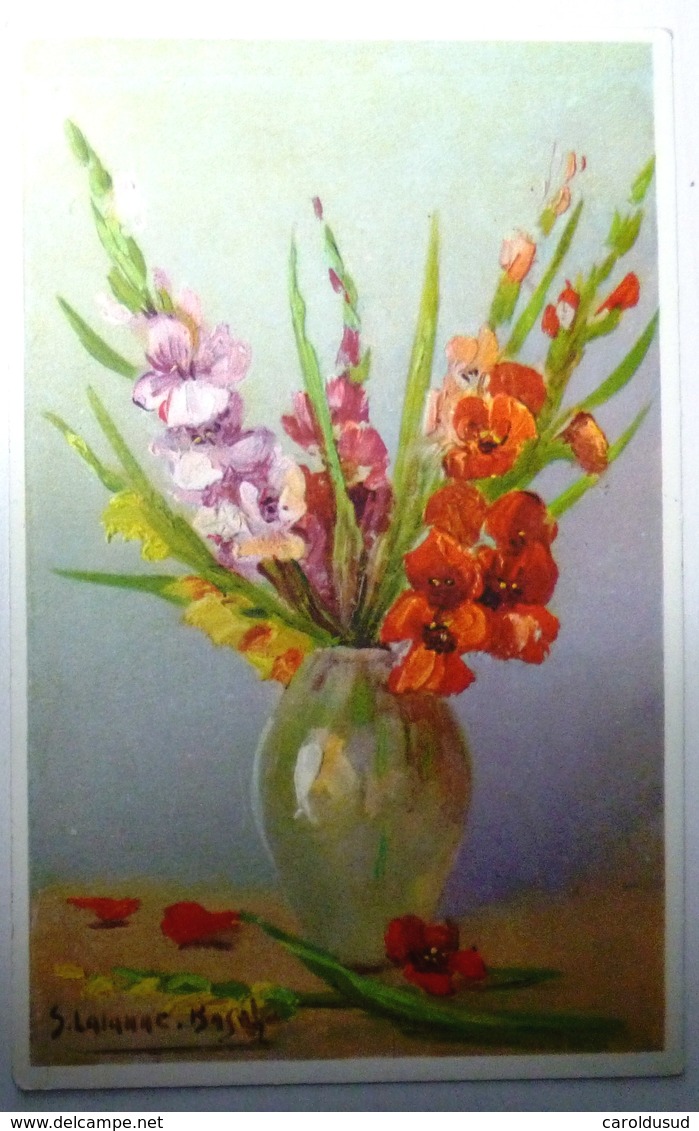 Cpa LOT 4X Litho Illustrateur LALANNE Stelhi  Bouquet Fleur Pot VASE 2x Rose Glaieul Oeillet - Colecciones Y Lotes