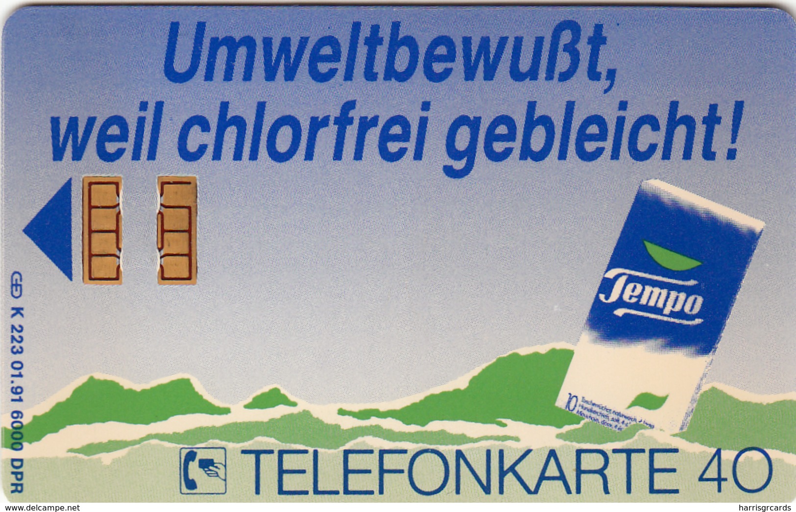 GERMANY -  Tempo 1 , Umweltbewußt, Weil Chlorfrei Gebleicht, K 0223-01/91 , 6.000 Tirage ,used - K-Serie : Serie Clienti