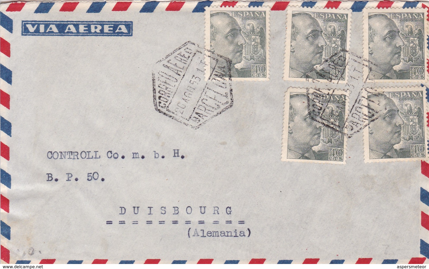 SOBRE ENVELOPE AIRMAIL CIRCULEE ESPAÑA SPAIN L'ESPAGNE TO DUISBOURG, ALLEMAGNE GERMANY-TBE-BLEUP - Oblitérés