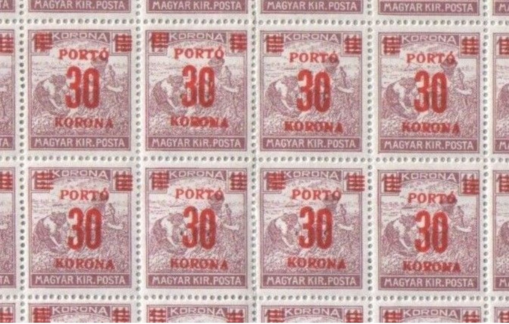 Hungary 1922 2 X Half Sheets MNH Reaper Stamps Overprints - Blocks & Kleinbögen