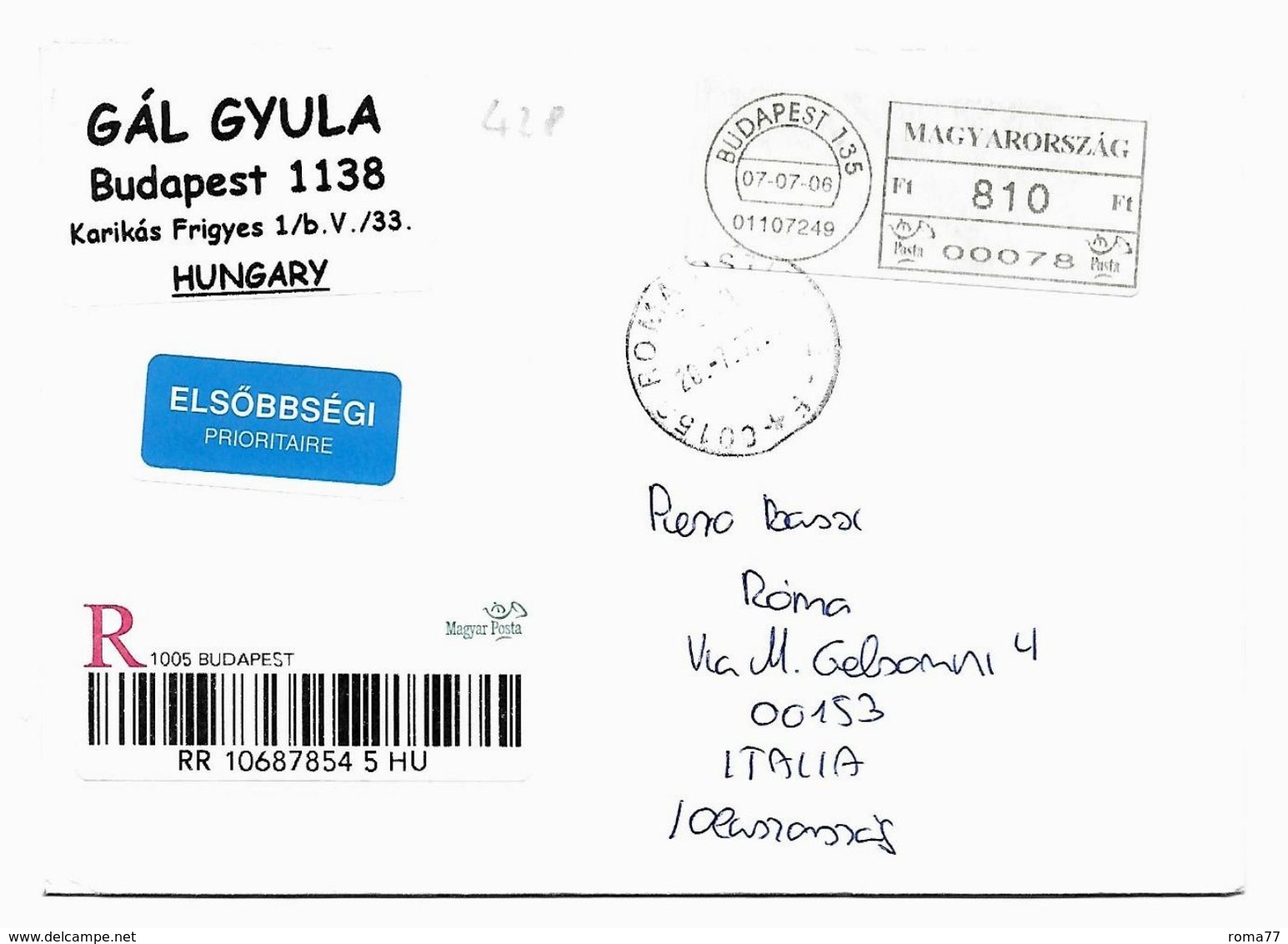 EDB428  - UNGHERIA , Lettera  Per L'Italia - Storia Postale