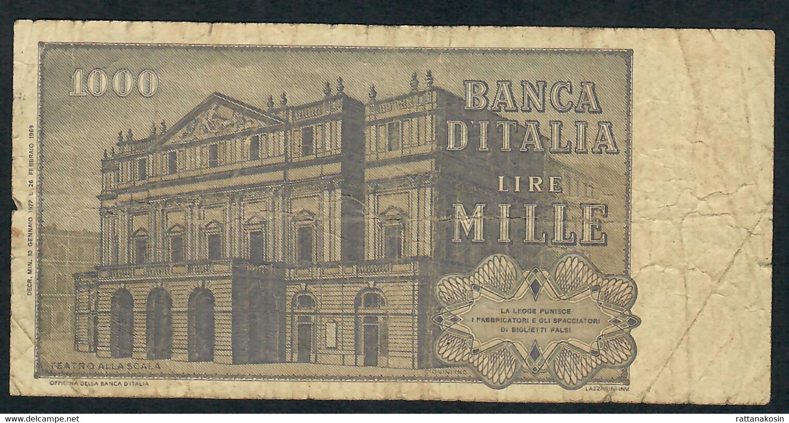 ITALY P101e 1000 LIRE  26.2.1969 #CC/V   FINE - 1000 Liras