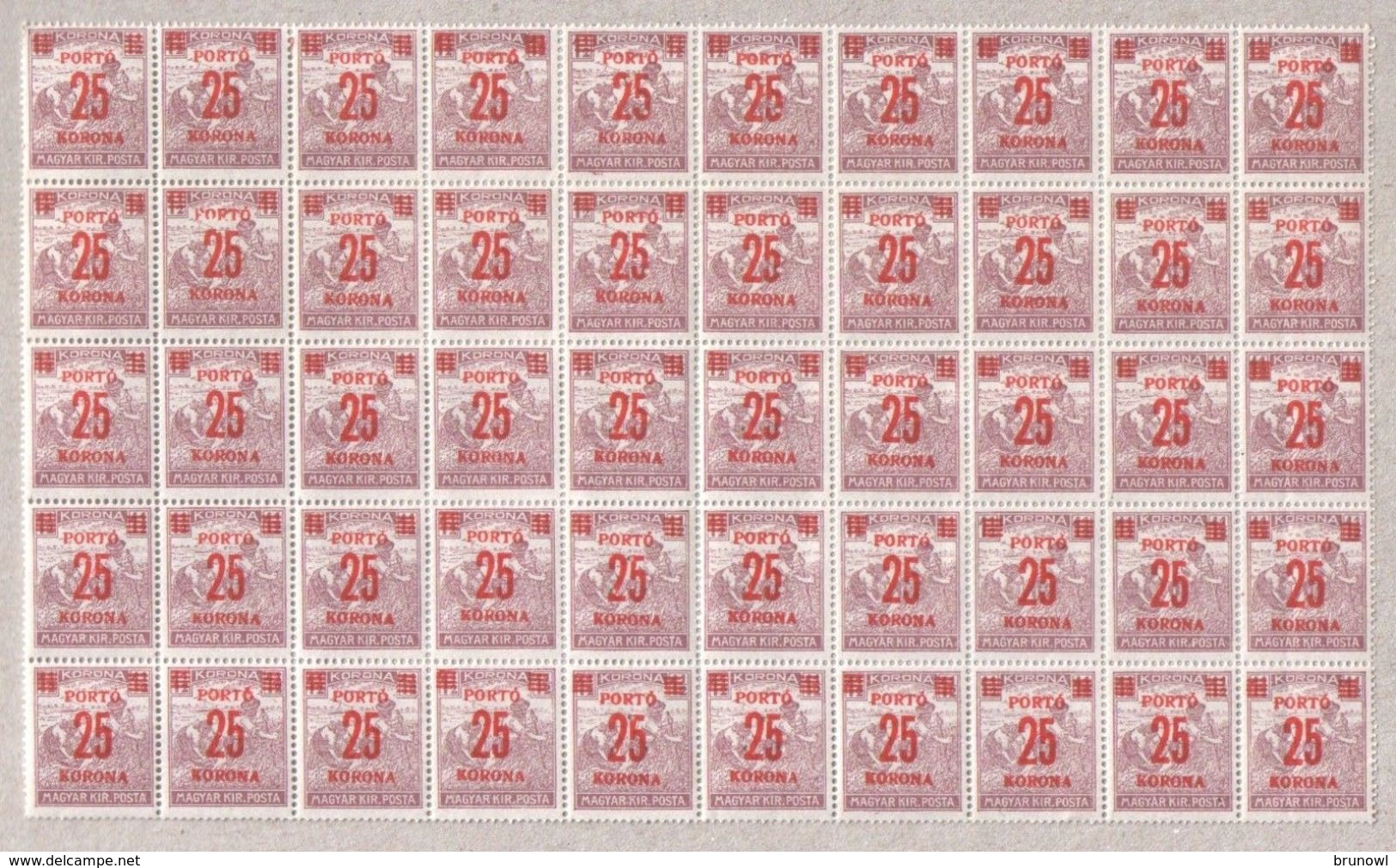 Hungary 1922 5 X Half Sheets MNH Reaper Stamps Overprints - Blocks & Sheetlets