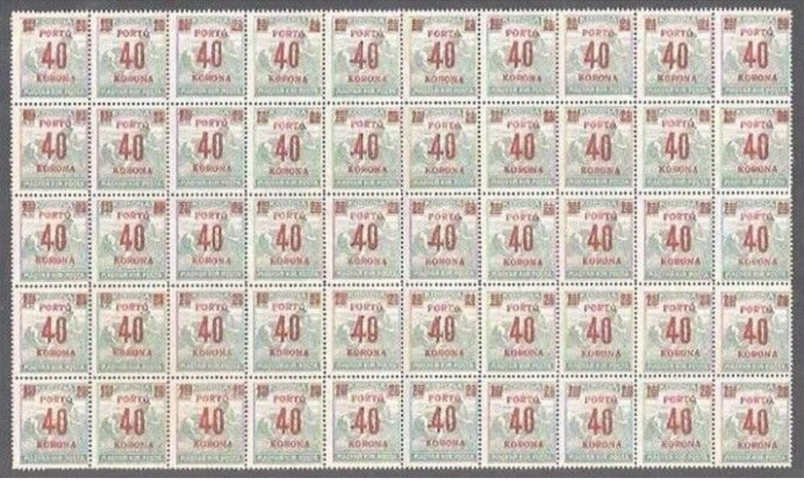 Hungary 1922 5 X Half Sheets MNH Reaper Stamps Overprints - Blocks & Sheetlets