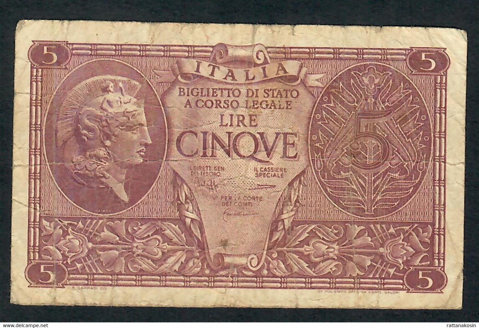 ITALY P31c  5 LIRE  23.11.1944   VF - Andere & Zonder Classificatie