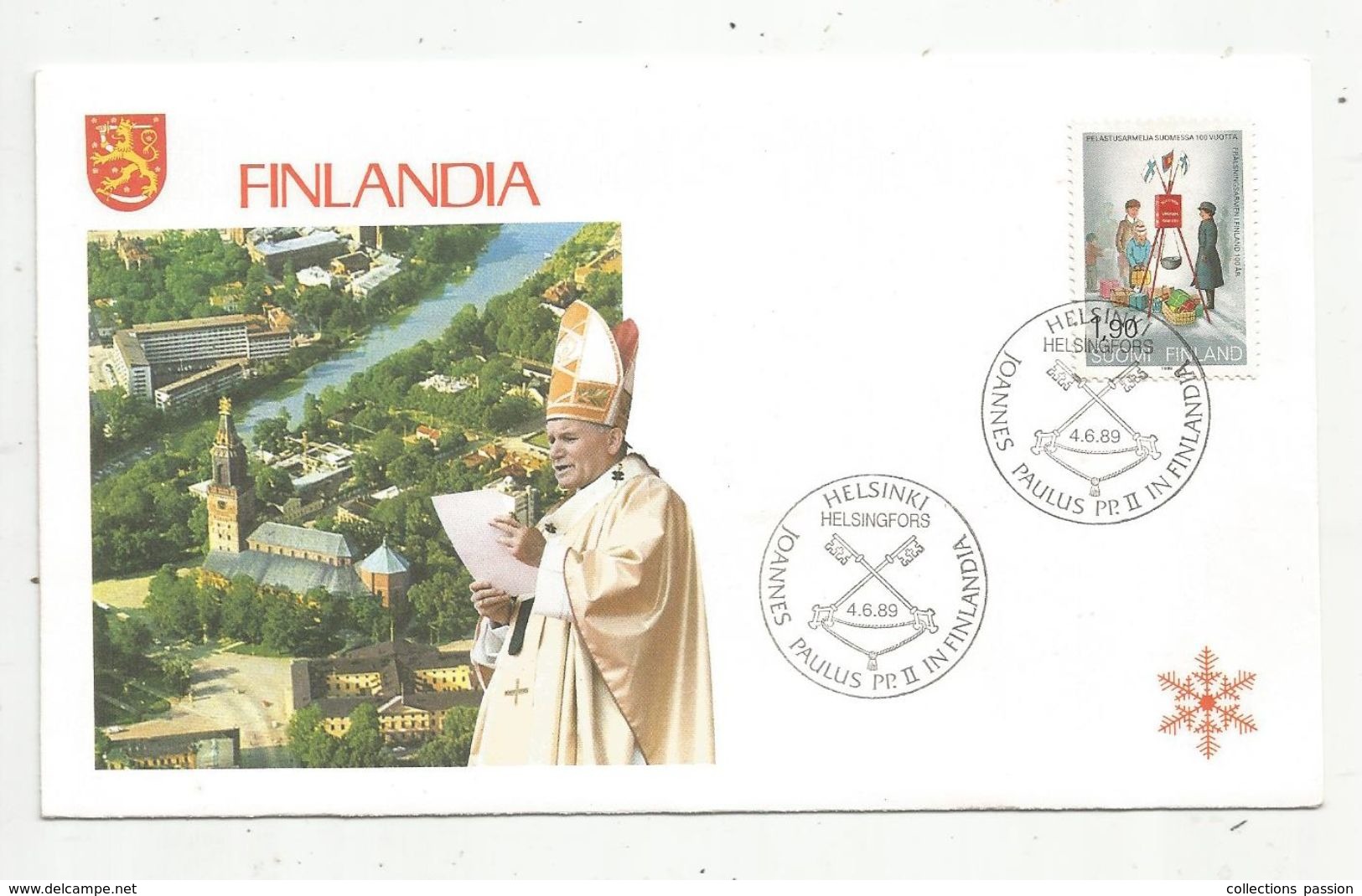 Premier Jour , FDC, FINLANDIA ,Helsinki , Helsingfors , Joannes Paulus PP. II In Filandia ,4-6-1989 - FDC