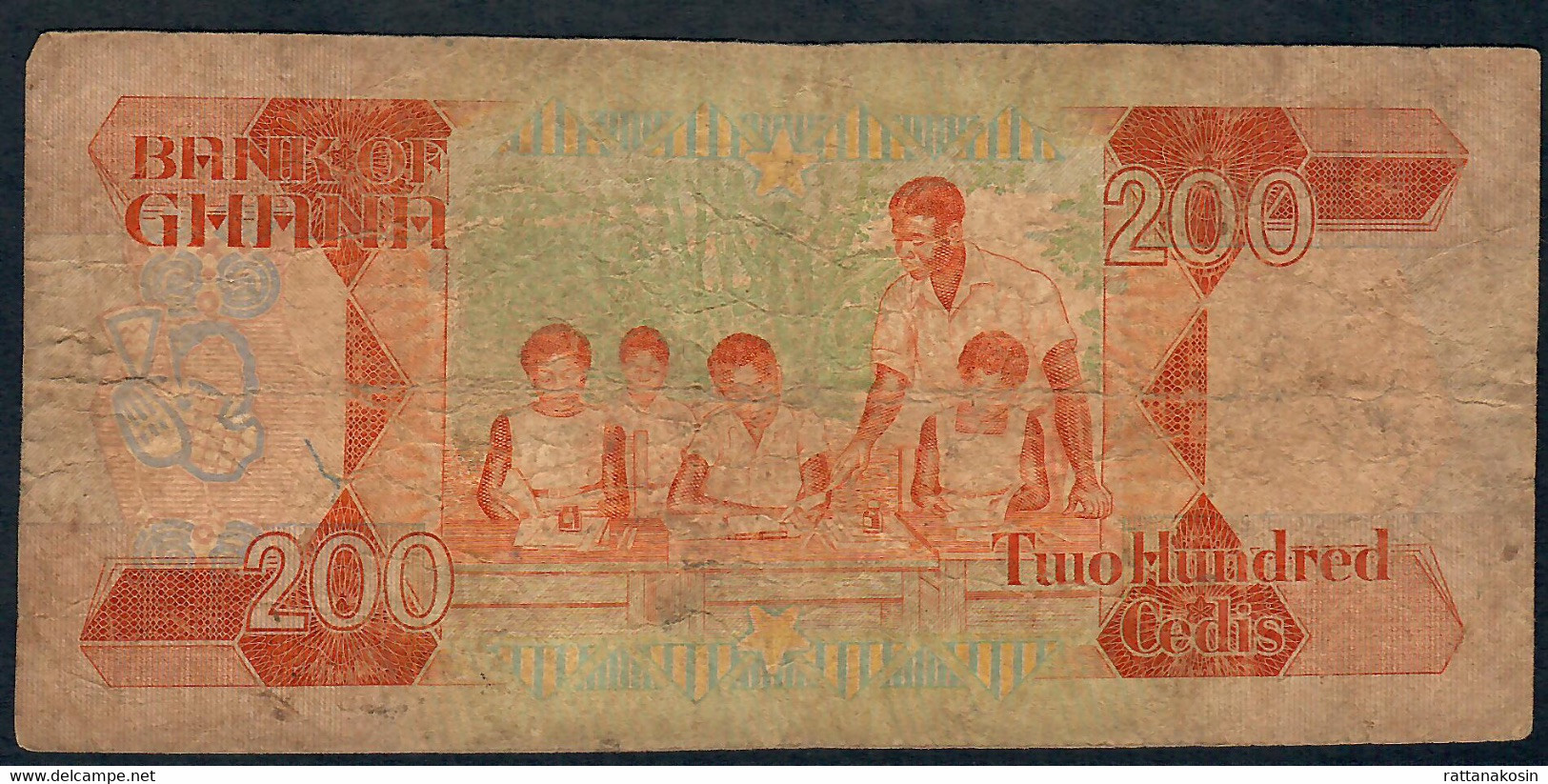 GHANA P27e 200 CEDIS 1990 #C/2  FINE ,dust And 2 P.h. ! - Ghana