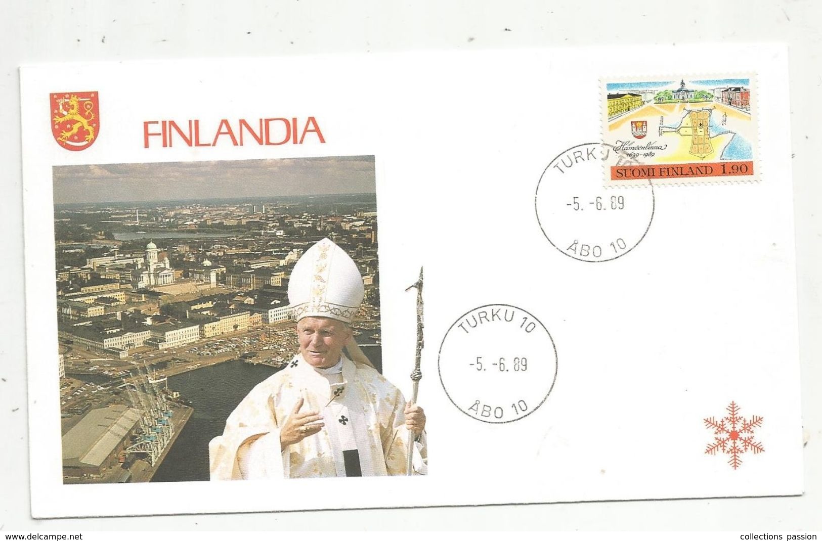 Premier Jour , FDC, FINLANDIA ,TURKU 10, ABO 10 , Joannes Paulus PP. II In Filandia ,5-6-1989 - FDC