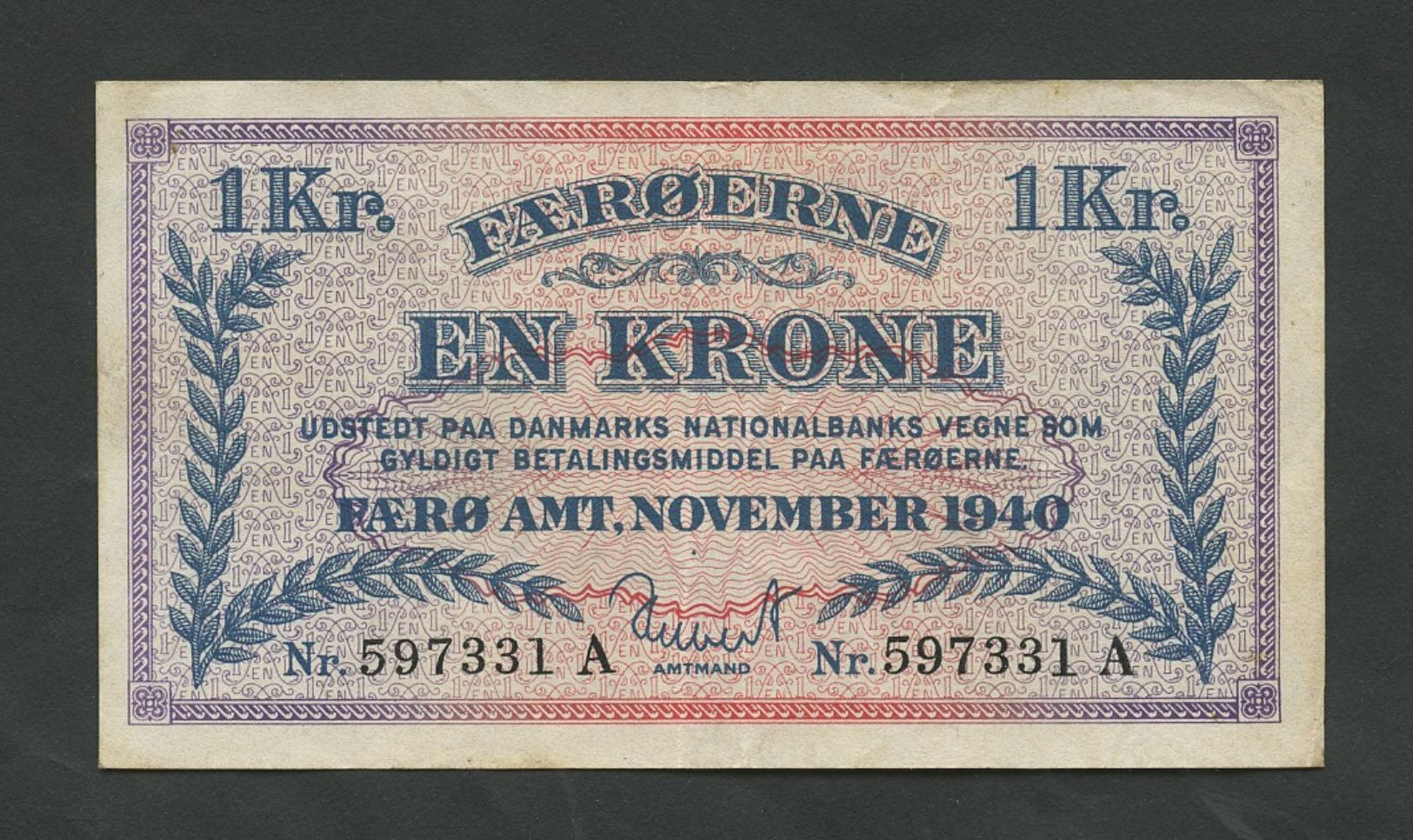 FAEROE ISLANDS - 1 Krone  1940  P9  Very Fine   ( Banknotes ) - Féroé (Iles)