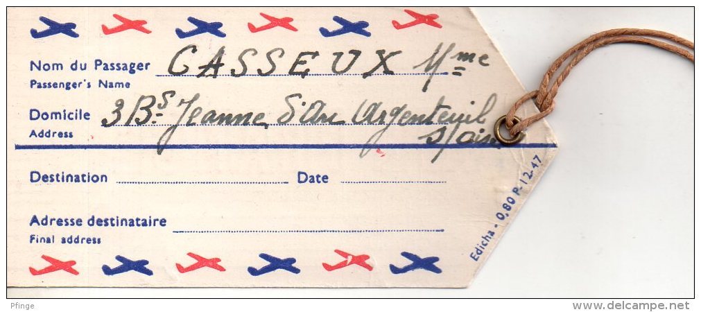 étiquette De Bagage Air France Ca 1955 - Étiquettes à Bagages