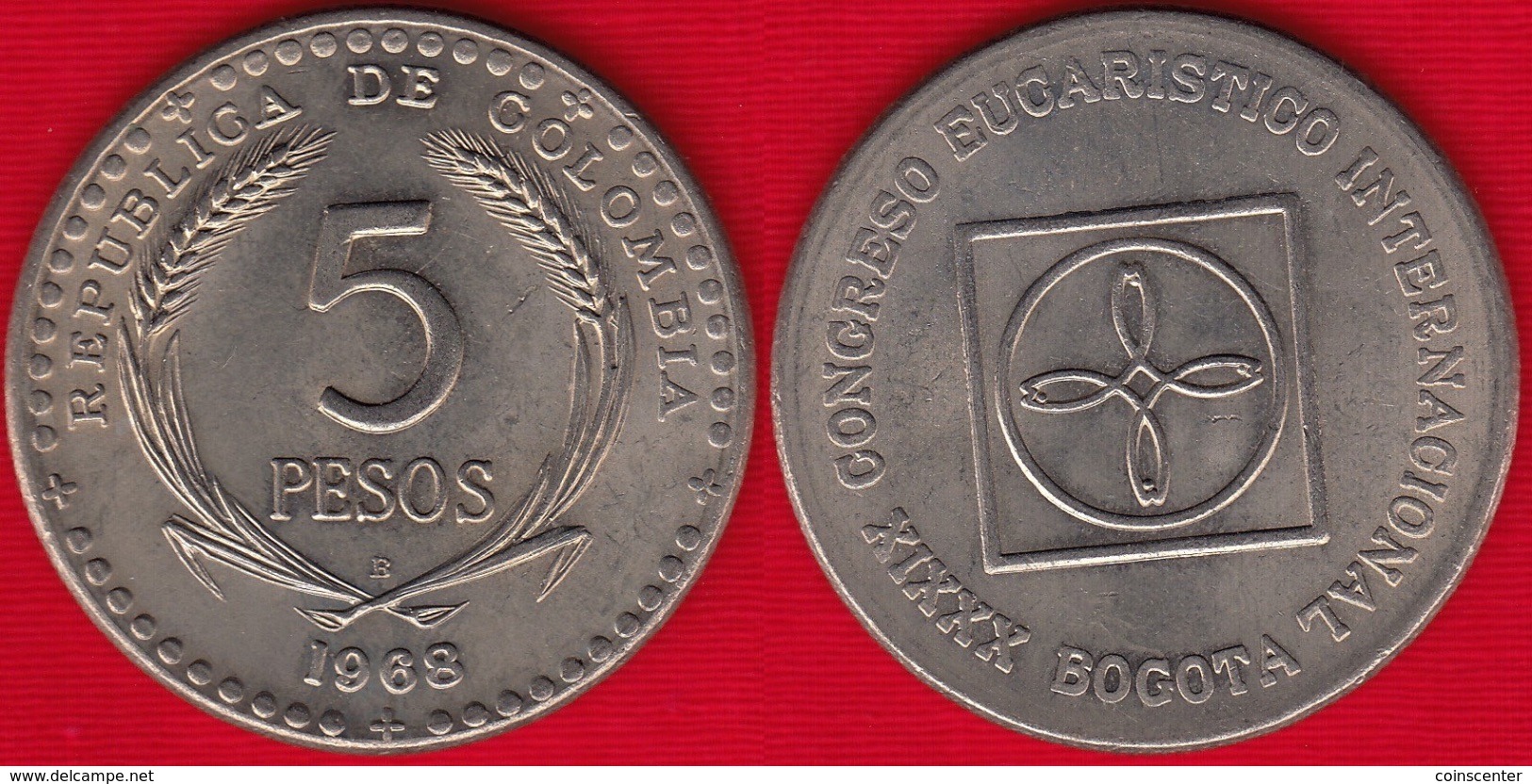 Colombia 5 Pesos 1968 Km#230 "International Eucharistic Congress" UNC - Colombia