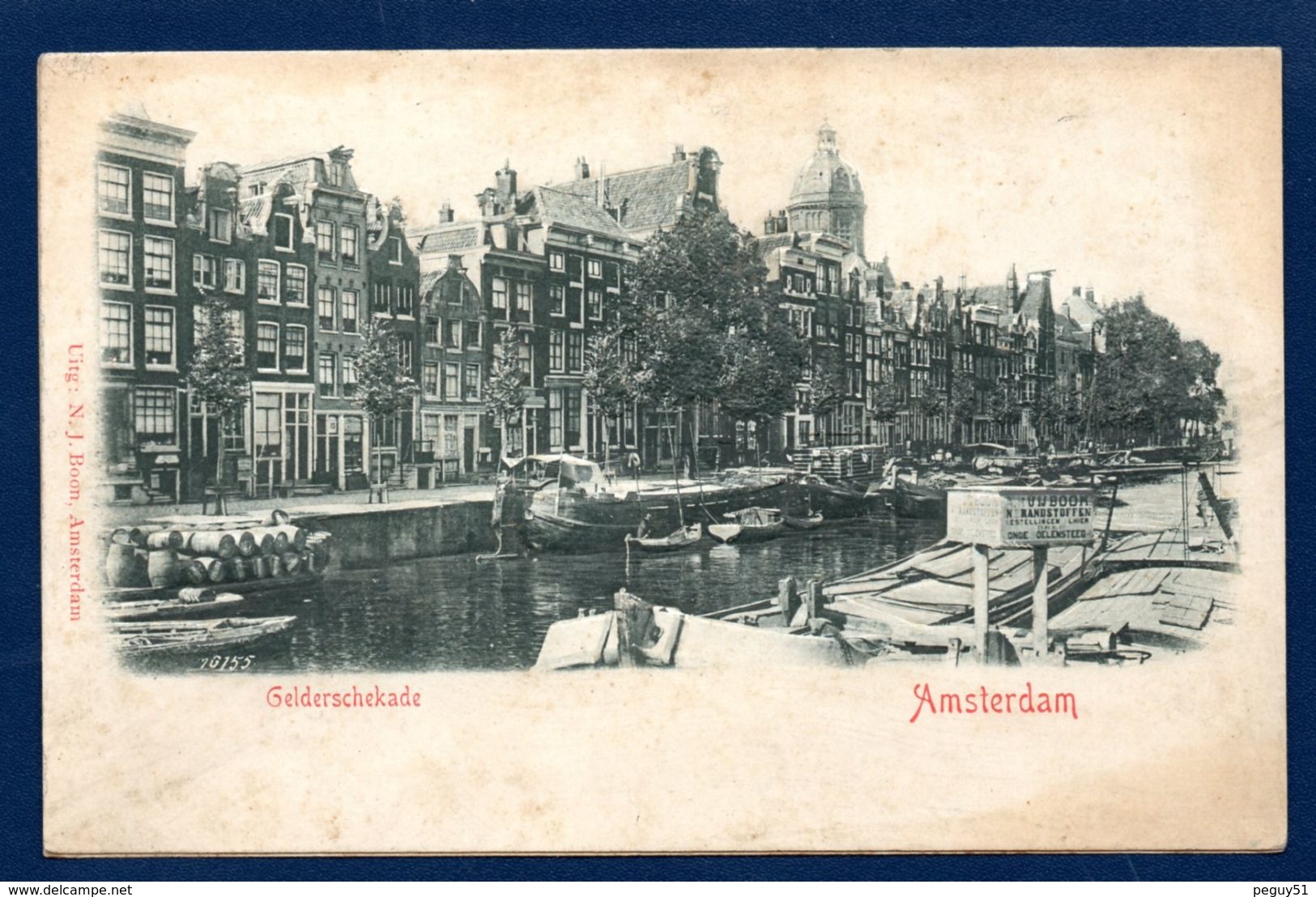 Pays-Bas. Amsterdam. Gelderschekade. Bâtiments, Canal Et Péniches En Relief. Ca 1900 - Amsterdam