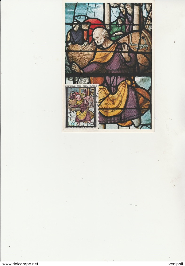 CARTE MAXIMUM VITRAIL DE CONCHES  AFFRANCHIE N° 1377 + CAD 1ER JOUR.2 MARS 1963 - 1960-1969
