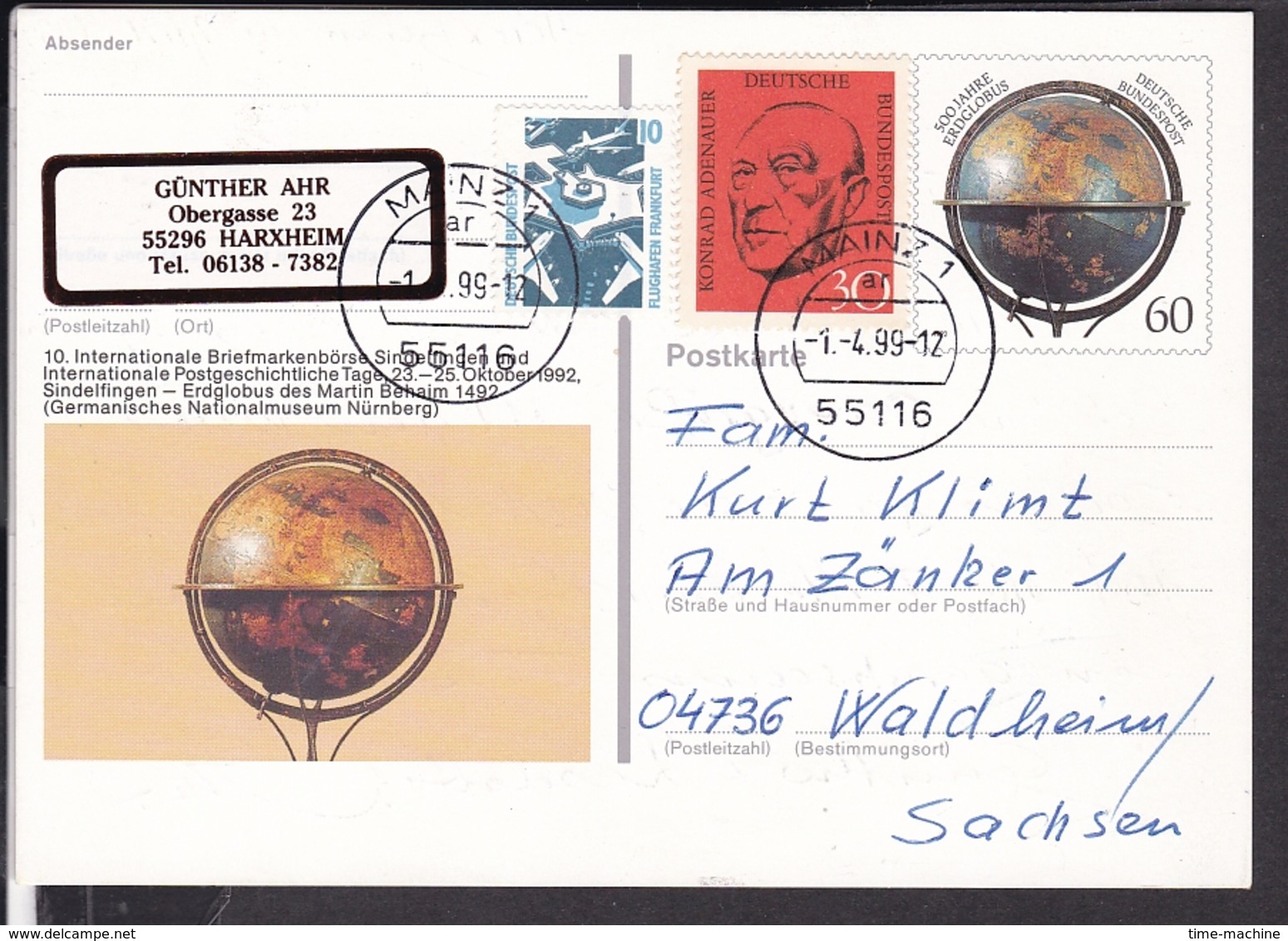 Ganzsache Briefmarkenbörse Sindelfingen  1992 , Stempel Mainz - Postkarten - Gebraucht