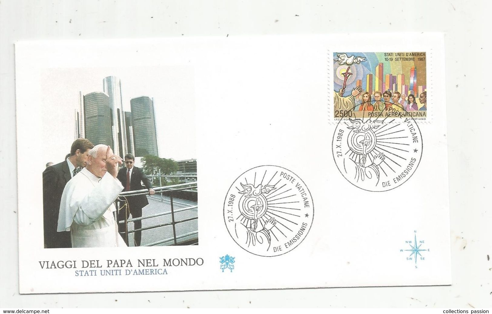 Premier Jour , FDC, Poste Vaticane , Die Emissionis ,viaggi Del Papa Nel Mondo , Stati Uniti D'america, 27-10-1988 - FDC