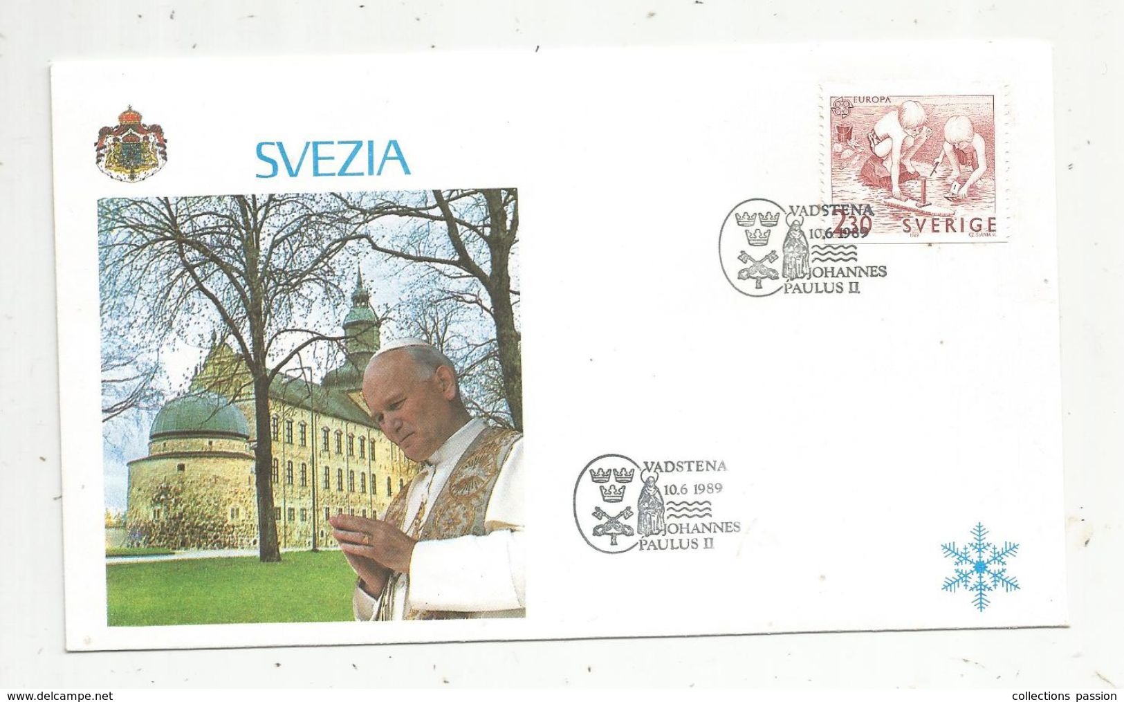 Premier Jour , FDC, Svezia  , Suéde , Johannes Paulus II I Sverige, VADSTENA, 10-6-1989 - FDC