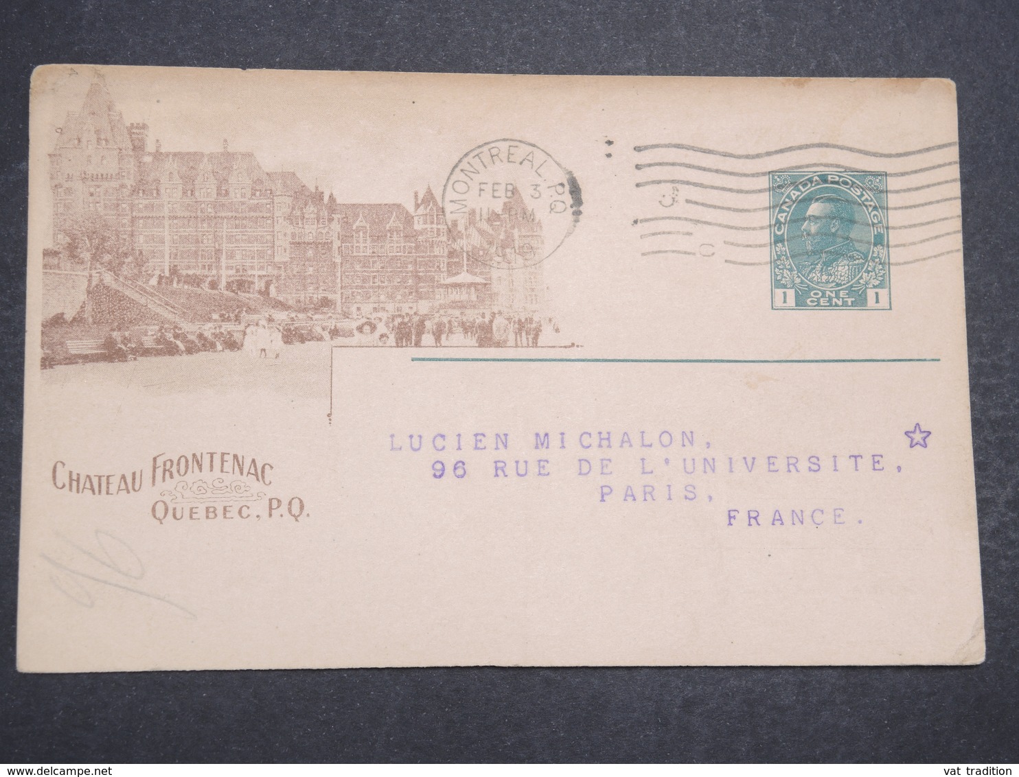 CANADA - Entier Postal Illustré ( Château Frontagnac ) Commerciale Pour La France En 1919 - L 14660 - 1903-1954 Rois
