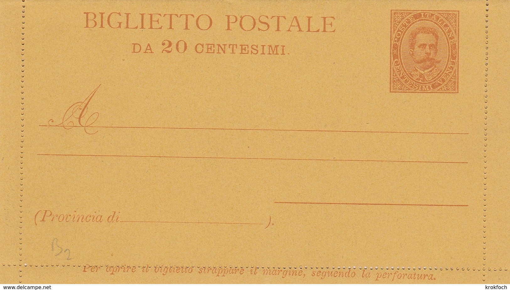 Biglietto Postale 20 Centesimi - B2 - Entero Postal
