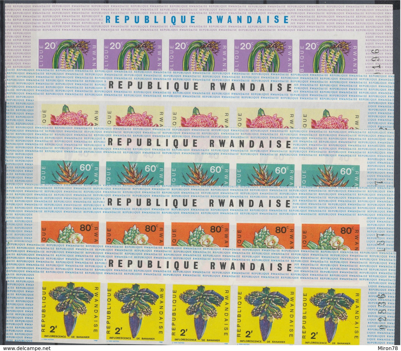 Rwanda 1968 Flower,IMPERFORATE 5 Set MNH Sc 256/65 - 1962-1969