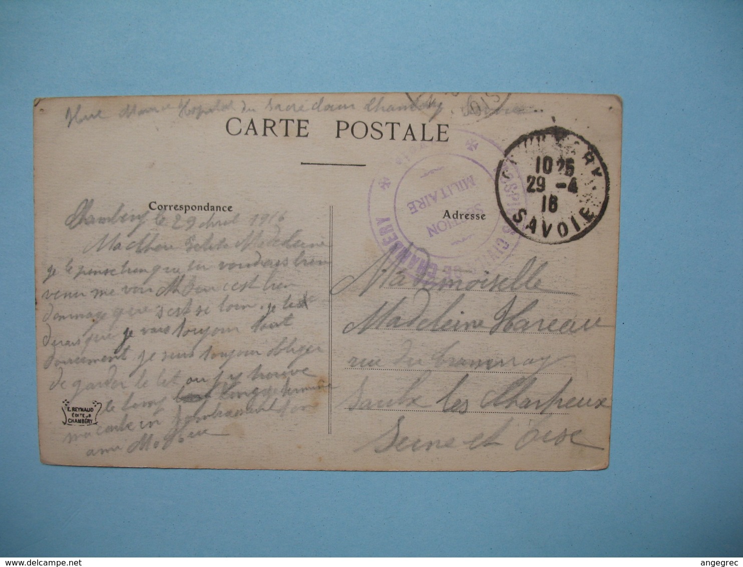 CPA   1916  Cachet Des Hospices Civils De Chambéry Savoie - Section  Militaire - Guerre De 1914-18