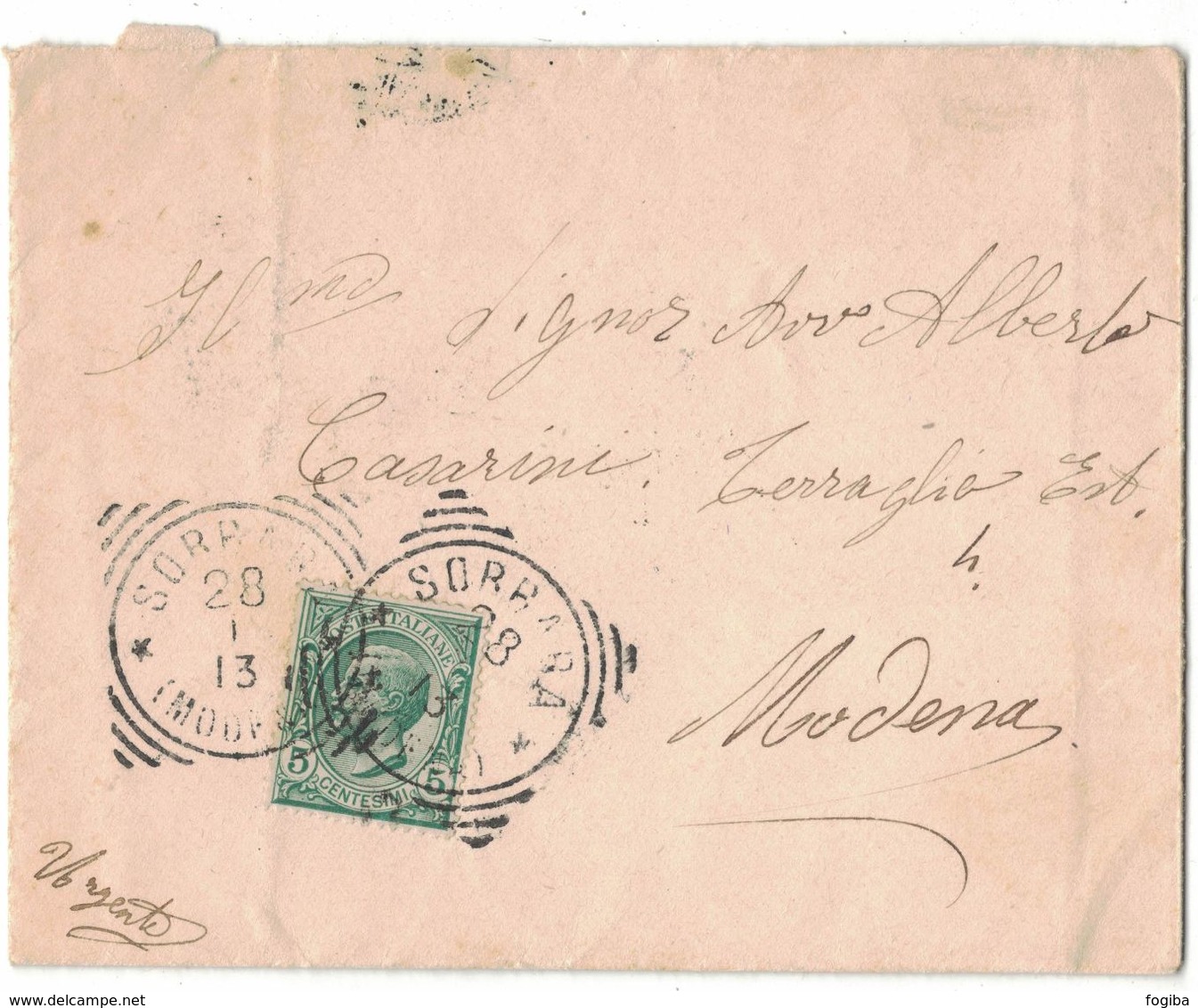 TY33    Storia Postale Regno 1913 - Sorbara - Annullo Tondo Riquadrato Su Busta Per Modena - Storia Postale