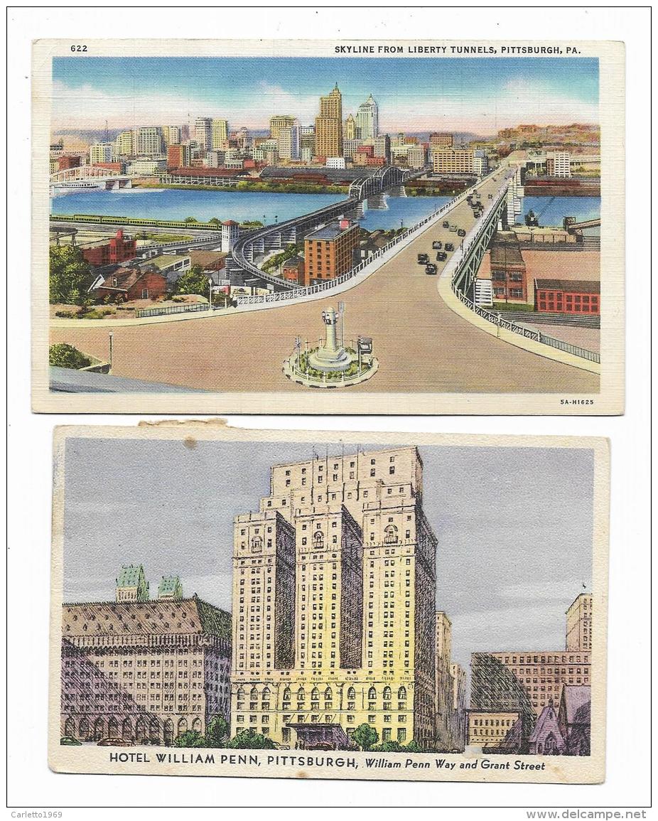 2 POSTCARD PITTSBURGH - HOTEL WILLIAM PENN - SKYLINE FROM LIBERTY TUNNELS   - VIAGGIATE  FP - Pittsburgh