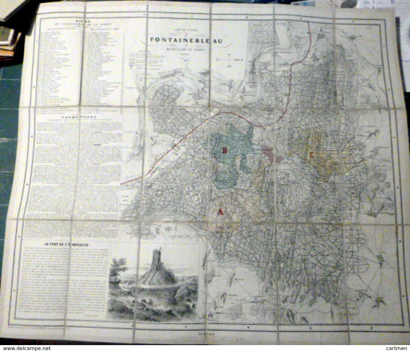 77 FONTAINEBLEAU CARTE DE LA FORET EN 1856 AVEC CIRCUIT PROMENADES SITES ET CURIOSITES ET FORT DE L'EMPEREUR - Cartes Topographiques