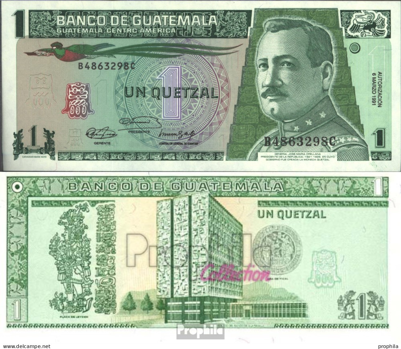 Guatemala Pick-Nr: 73b Bankfrisch 1991 1 Quetzal - Guatemala