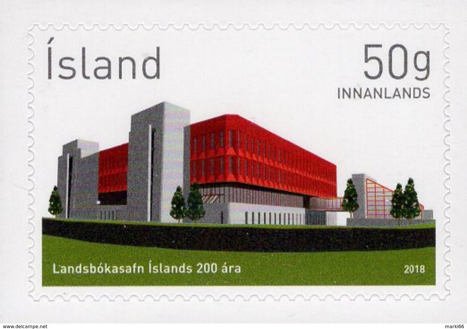 Iceland - 2018 - National Library Of Iceland - 200th Anniversary - Mint Self-adhesive Stamp - Unused Stamps