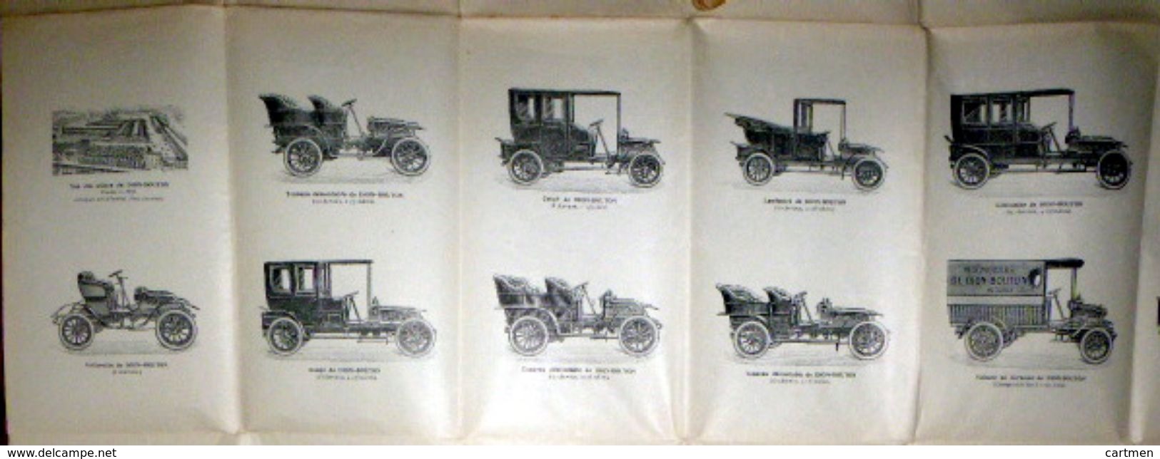 DE DION BOUTON 1910 GRANDE CARTE ILLUSTREE CENTRE DE LA FRANCE NOMBREUSES GRAVURES AUTOMOBILES