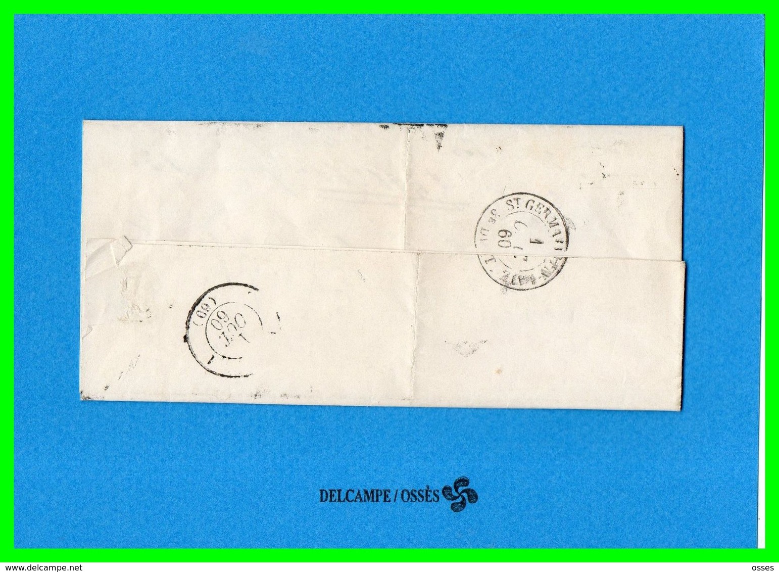 Lettre Pli1860.Paris à St.Germain En Laye.n°14B.typeII.20c.bleu1860.Empire.Franc NapoléonIII - 1849-1876: Période Classique