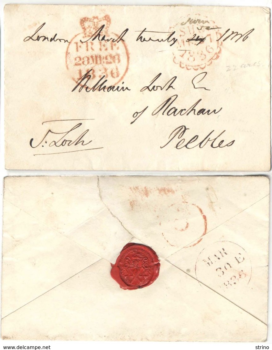 AR59) GREAT BRITAIN - Complete Free Frank From London To Peebles ( James LOCH ) With SUNDAY Datestamp - ...-1840 Precursori