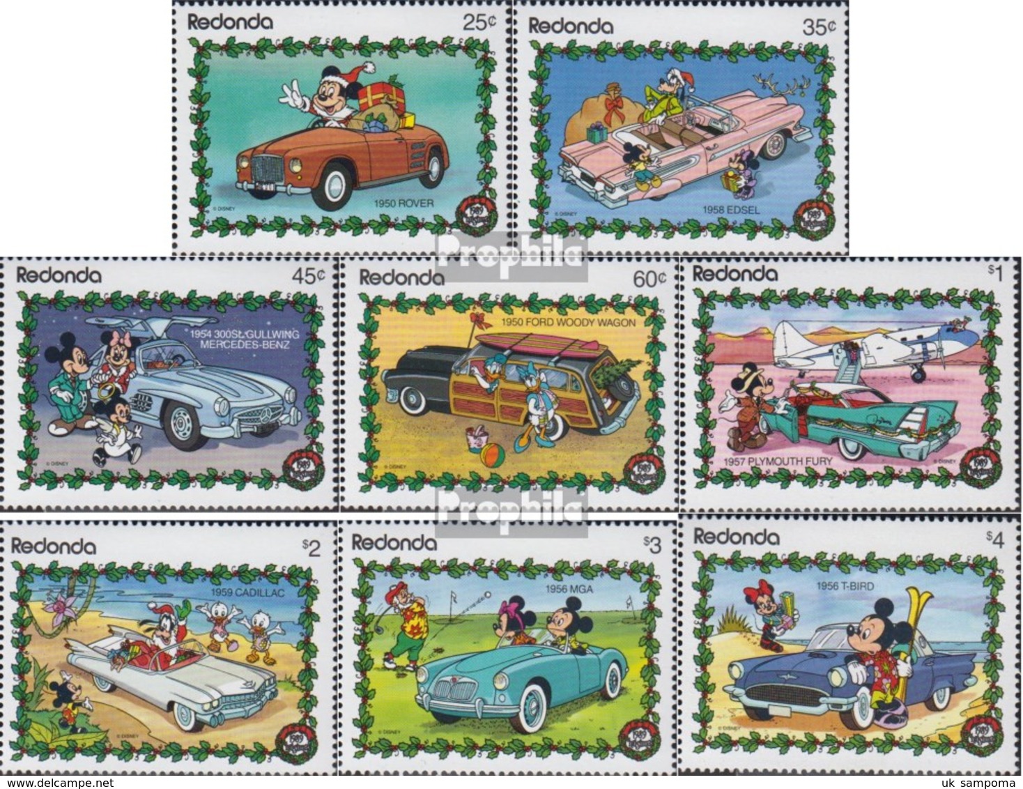 Redonda 323-330 (complete Issue) Unmounted Mint / Never Hinged 1989 Walt-Disney-Figures In Cars - Antigua Et Barbuda (1981-...)