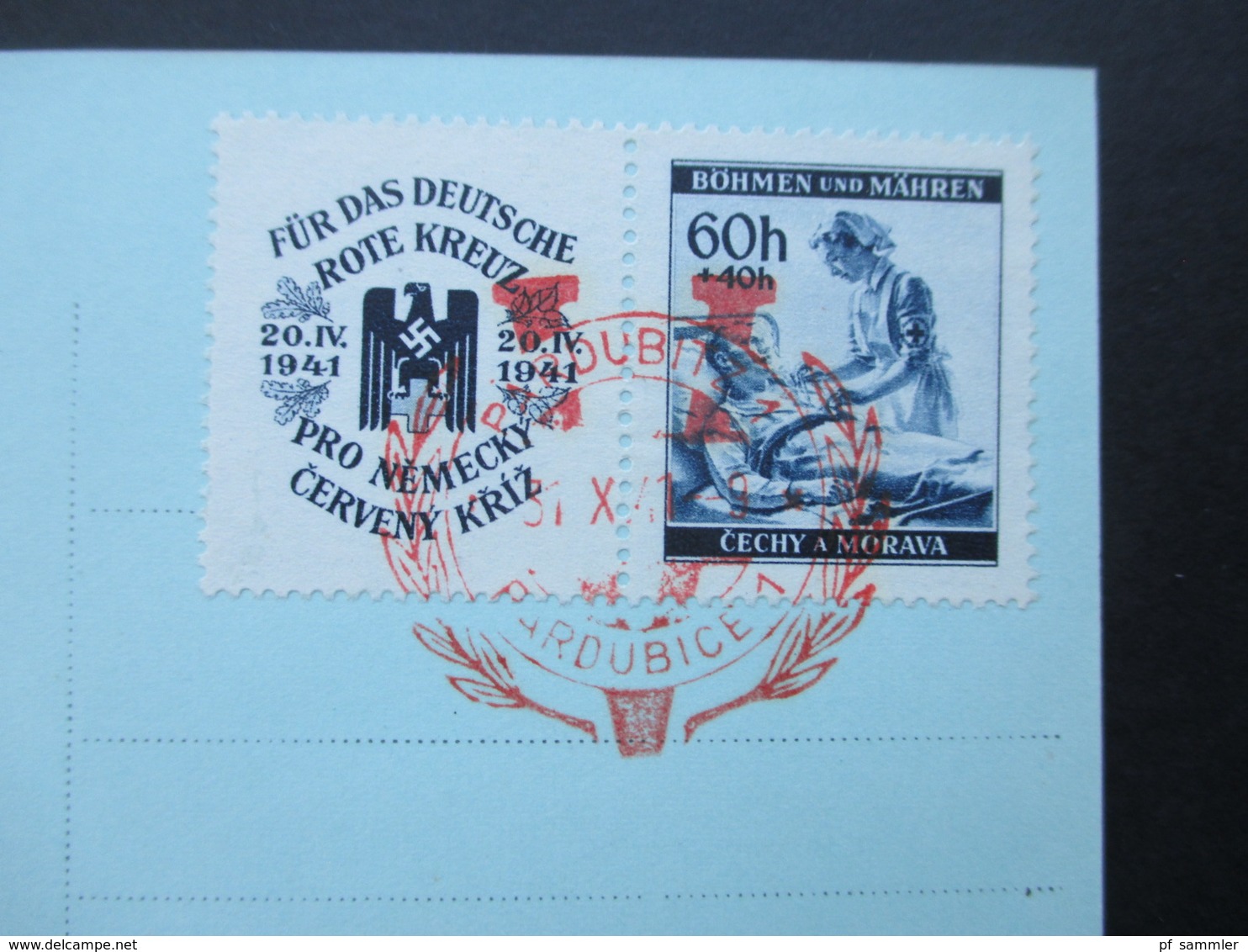 Böhmen Und Mähren 1941 Nr. 62 Zf Echtofoto Postkarte Pardubitz. Roter Sonderstempel 31.X..41 - Brieven En Documenten