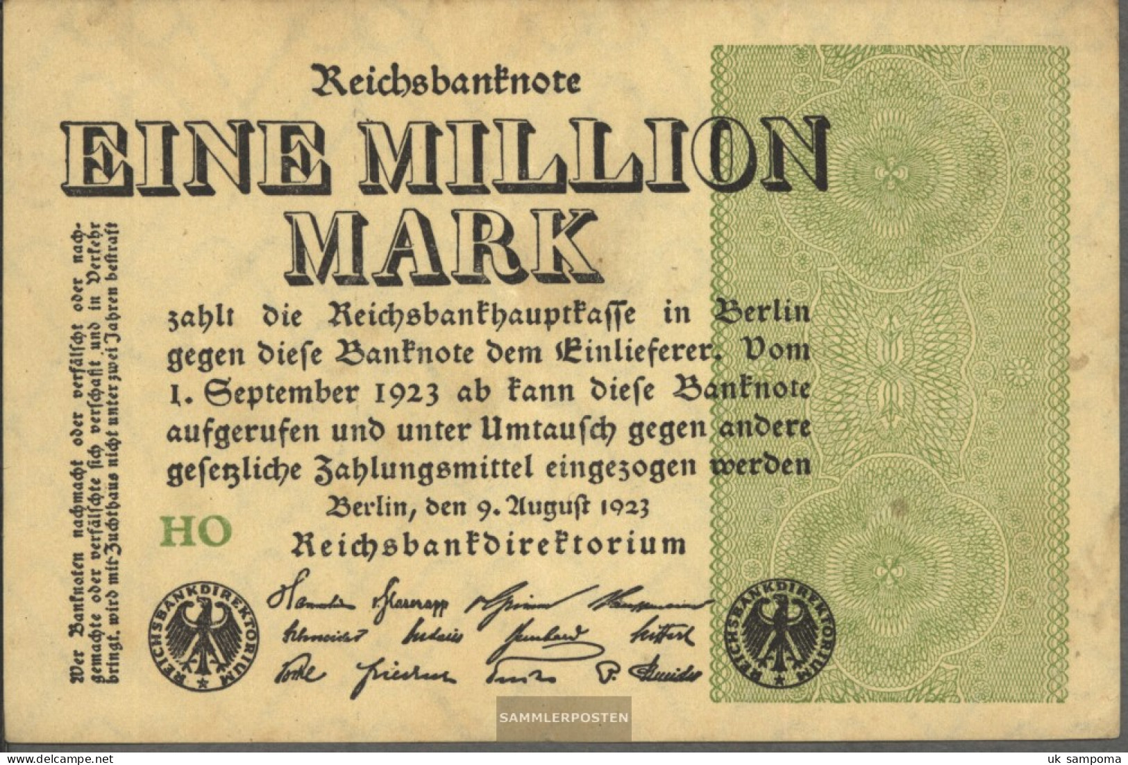 German Empire RosbgNr: 101c WZ. Grid With 8 Uncirculated 1923 1 Million Mark - 1 Mio. Mark