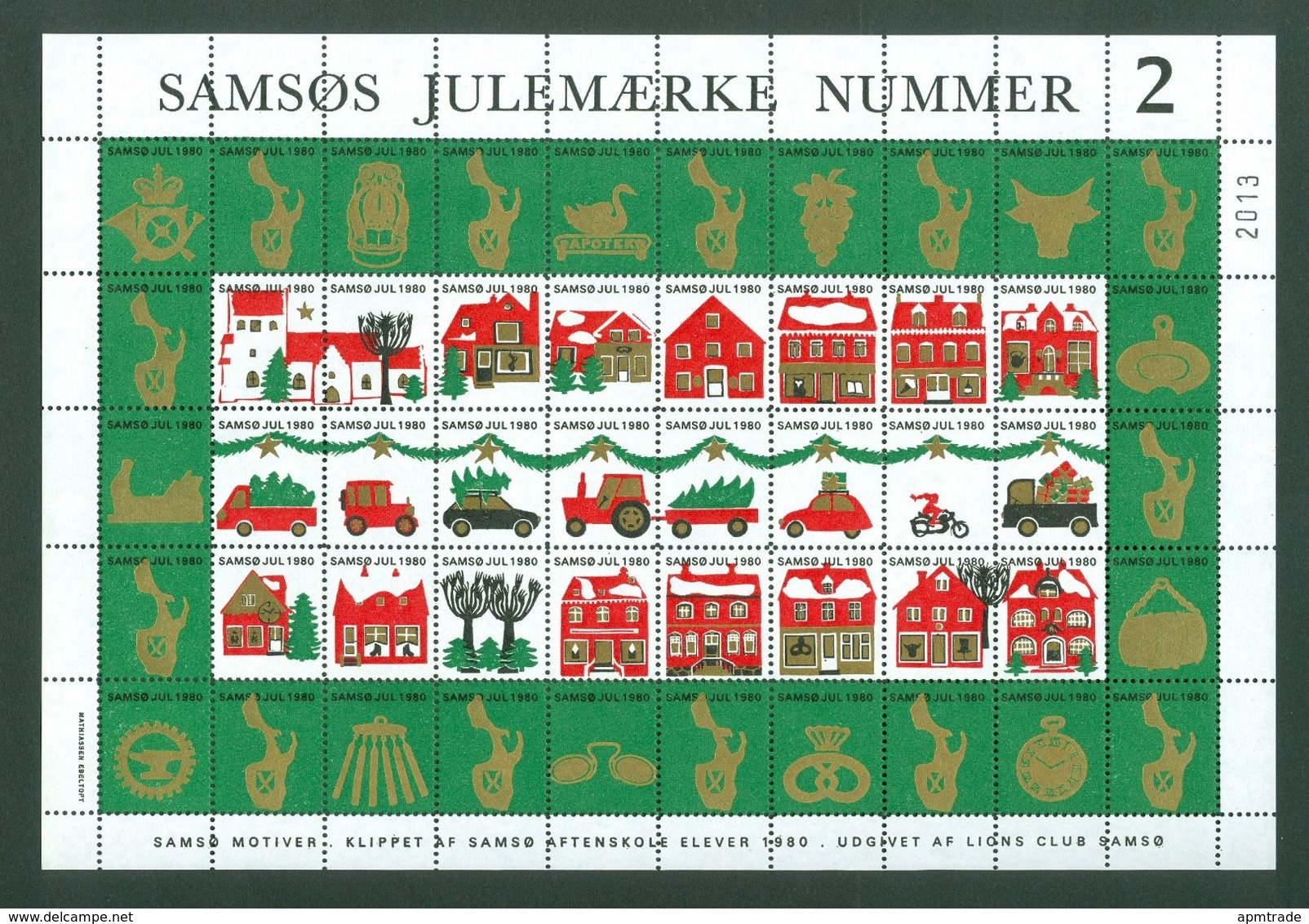 Denmark. Christmas Sheet Local Samso # 2 Lions Club 1980. Motor Bike.Truck CV=$ - Feuilles Complètes Et Multiples