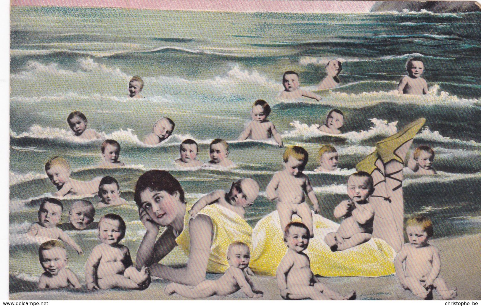 Baby's, Bébés, Lady On The Beach With A Lot Of Baby's (pk43940) - Cartes Humoristiques