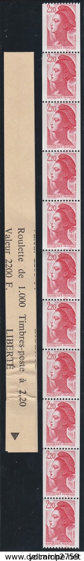 R 87a  2.20f. ROUGE LIBERTÉ - Roulette De 11 TP Dont 3 Avec N° + BANDE De GARDE - GOMME BRILLANTE - Coil Stamps