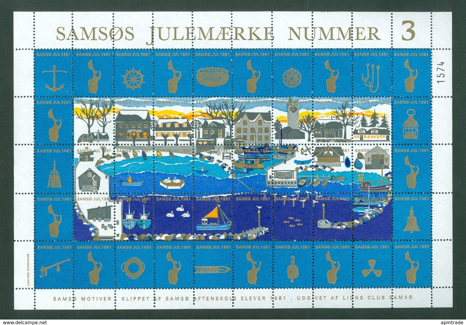 Denmark. Christmas Sheet Local Samso # 3 Lions Club 1981. Fishing Boats. CV=$ - Full Sheets & Multiples