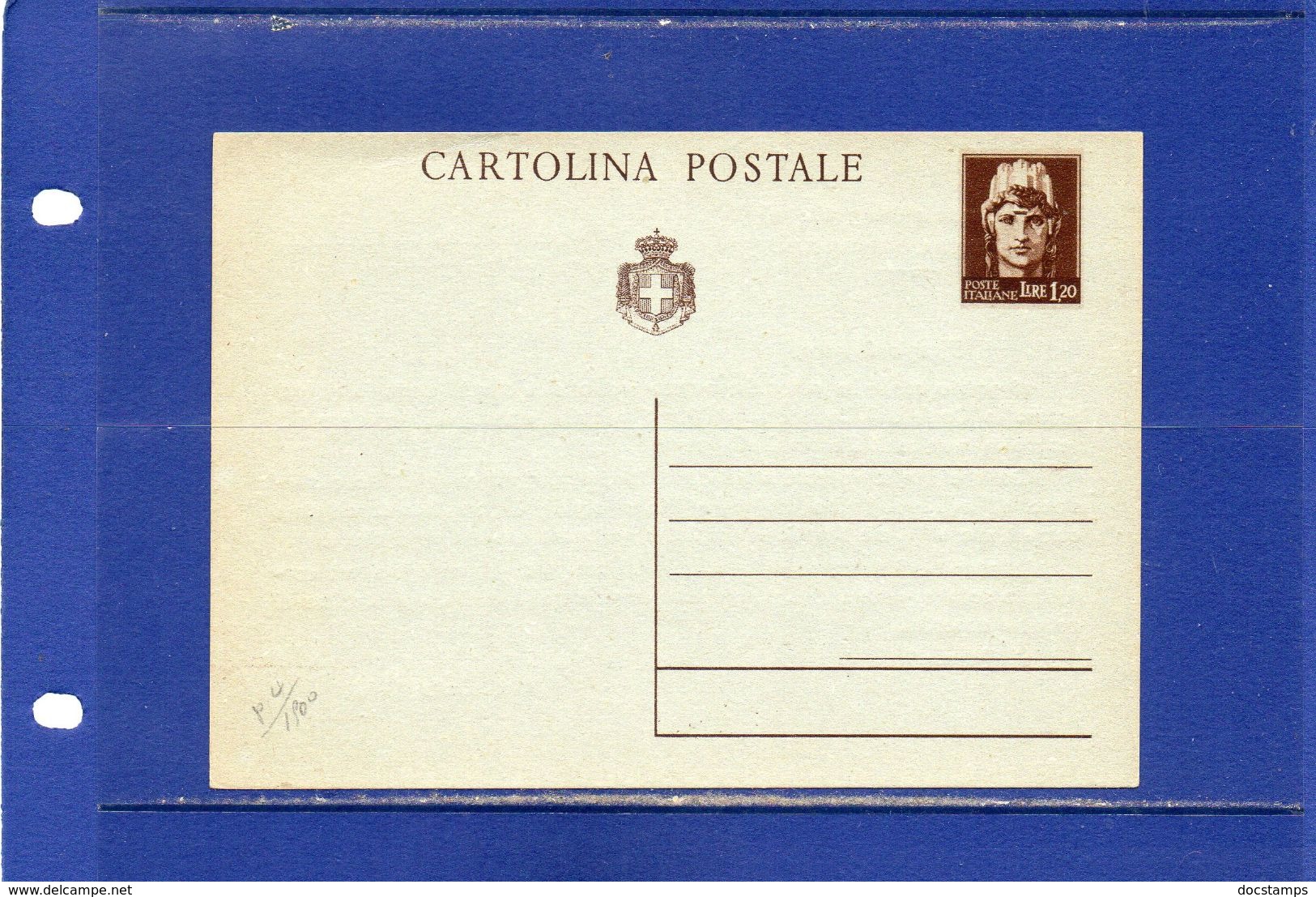 ##(DAN183)-Italia - Cartolina Postale Lire 1,20 Con Stampa Privata Al Verso - Nuova - Interi Postali